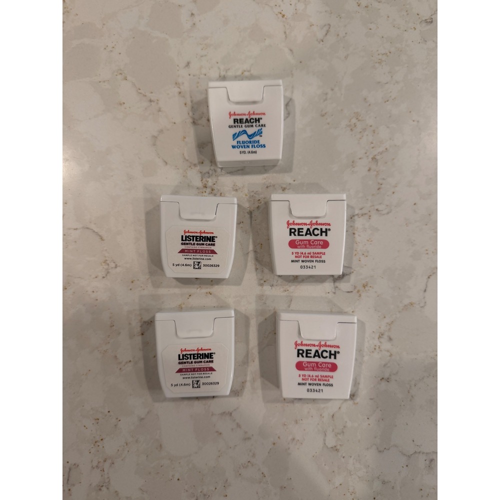 Lot of 5 Johnson &‎ Johnson Reach Listerine Gentle Gum Care Floss 5yd Travel